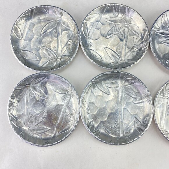 Vintage Mid Century Everlast Forged Aluminum Bamboo Pattern Coasters Set of 6 - Picture 2 of 11